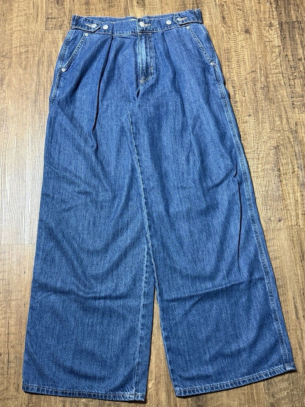 Universal Thread Wide Leg Trouser Jeans Adjustable Waist Blue Denim Size 6 Pleat